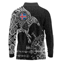 Iceland Viking Ravens Long Sleeve Polo Shirt Vegvisir Runes Pattern - Wonder Print Shop