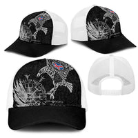 Iceland Viking Ravens Mesh Trucker Cap Vegvisir Runes Pattern - Wonder Print Shop