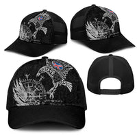 Iceland Viking Ravens Mesh Trucker Cap Vegvisir Runes Pattern - Wonder Print Shop