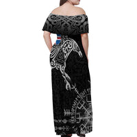 Iceland Viking Ravens Off Shoulder Maxi Dress Vegvisir Runes Pattern - Wonder Print Shop