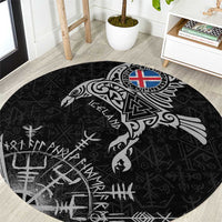 Iceland Viking Ravens Round Carpet Vegvisir Runes Pattern - Wonder Print Shop