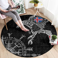 Iceland Viking Ravens Round Carpet Vegvisir Runes Pattern - Wonder Print Shop
