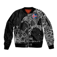 Iceland Viking Ravens Sleeve Zip Bomber Jacket Vegvisir Runes Pattern - Wonder Print Shop
