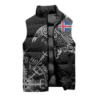 Iceland Viking Ravens Sleeveless Puffer Jacket Vegvisir Runes Pattern - Wonder Print Shop