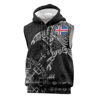 Iceland Viking Ravens Sleeveless Zip Hoodie Vegvisir Runes Pattern - Wonder Print Shop