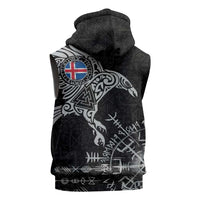 Iceland Viking Ravens Sleeveless Zip Hoodie Vegvisir Runes Pattern - Wonder Print Shop