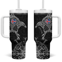 Iceland Viking Ravens Tumbler With Handle Vegvisir Runes Pattern - Wonder Print Shop