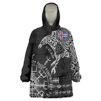 Iceland Viking Ravens Wearable Blanket Hoodie Vegvisir Runes Pattern - Wonder Print Shop