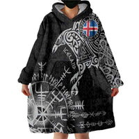 Iceland Viking Ravens Wearable Blanket Hoodie Vegvisir Runes Pattern - Wonder Print Shop