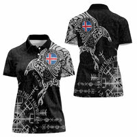 Iceland Viking Ravens Women Polo Shirt Vegvisir Runes Pattern - Wonder Print Shop