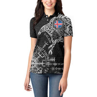 Iceland Viking Ravens Women Polo Shirt Vegvisir Runes Pattern - Wonder Print Shop