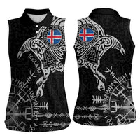 Iceland Viking Ravens Women Sleeveless Polo Shirt Vegvisir Runes Pattern - Wonder Print Shop