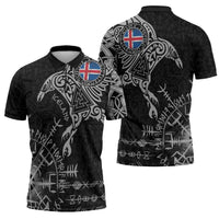 Iceland Viking Ravens Zipper Polo Shirt Vegvisir Runes Pattern - Wonder Print Shop