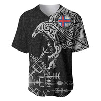 Faroe Islands Viking Ravens Baseball Jersey Vegvisir Runes Pattern - Wonder Print Shop