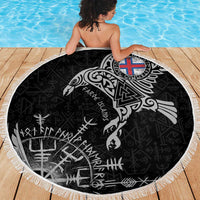 Faroe Islands Viking Ravens Beach Blanket Vegvisir Runes Pattern - Wonder Print Shop