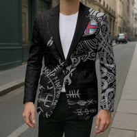 Faroe Islands Viking Ravens Blazer Vegvisir Runes Pattern - Wonder Print Shop