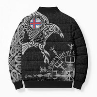 Faroe Islands Viking Ravens Bomber Puffer Jacket Vegvisir Runes Pattern - Wonder Print Shop