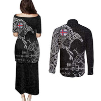Faroe Islands Viking Ravens Couples Matching Puletasi and Long Sleeve Button Shirt Vegvisir Runes Pattern - Wonder Print Shop