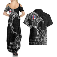 Faroe Islands Viking Ravens Couples Matching Summer Maxi Dress and Hawaiian Shirt Vegvisir Runes Pattern - Wonder Print Shop