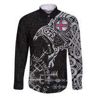 Faroe Islands Viking Ravens Family Matching Off The Shoulder Long Sleeve Dress and Hawaiian Shirt Vegvisir Runes Pattern - Wonder Print Shop