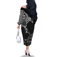 Faroe Islands Viking Ravens Family Matching Off The Shoulder Long Sleeve Dress and Hawaiian Shirt Vegvisir Runes Pattern - Wonder Print Shop