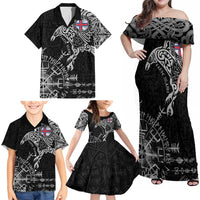 Faroe Islands Viking Ravens Family Matching Off Shoulder Maxi Dress and Hawaiian Shirt Vegvisir Runes Pattern - Wonder Print Shop