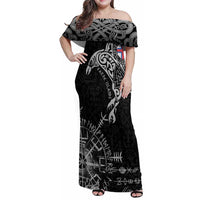 Faroe Islands Viking Ravens Family Matching Off Shoulder Maxi Dress and Hawaiian Shirt Vegvisir Runes Pattern - Wonder Print Shop