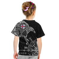Faroe Islands Viking Ravens Kid T Shirt Vegvisir Runes Pattern - Wonder Print Shop