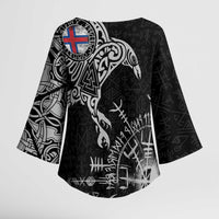 Faroe Islands Viking Ravens Kimono Sleeve Blouse Vegvisir Runes Pattern - Wonder Print Shop
