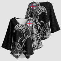 Faroe Islands Viking Ravens Kimono Sleeve Blouse Vegvisir Runes Pattern - Wonder Print Shop