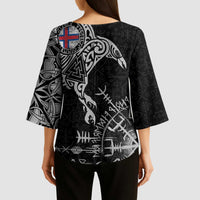 Faroe Islands Viking Ravens Kimono Sleeve Blouse Vegvisir Runes Pattern - Wonder Print Shop