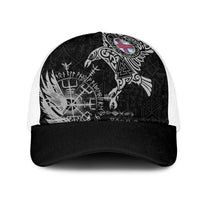 Faroe Islands Viking Ravens Mesh Trucker Cap Vegvisir Runes Pattern - Wonder Print Shop
