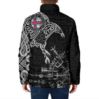 Faroe Islands Viking Ravens Padded Jacket Vegvisir Runes Pattern - Wonder Print Shop