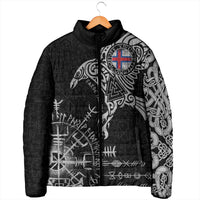 Faroe Islands Viking Ravens Padded Jacket Vegvisir Runes Pattern - Wonder Print Shop