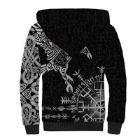 Faroe Islands Viking Ravens Sherpa Hoodie Vegvisir Runes Pattern - Wonder Print Shop