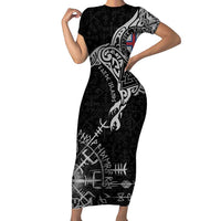 Faroe Islands Viking Ravens Short Sleeve Bodycon Dress Vegvisir Runes Pattern - Wonder Print Shop
