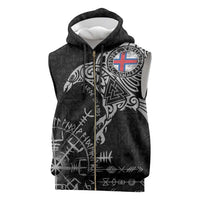 Faroe Islands Viking Ravens Sleeveless Zip Hoodie Vegvisir Runes Pattern - Wonder Print Shop