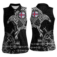 Faroe Islands Viking Ravens Women Sleeveless Polo Shirt Vegvisir Runes Pattern - Wonder Print Shop
