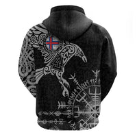 Faroe Islands Viking Ravens Zip Hoodie Vegvisir Runes Pattern - Wonder Print Shop