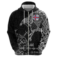 Faroe Islands Viking Ravens Zip Hoodie Vegvisir Runes Pattern - Wonder Print Shop