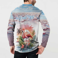 Personalized Bonaire Caribbean Flamingo Button Sweatshirt Pink Salt Flats - Wonder Print Shop