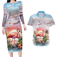Personalized Bonaire Caribbean Flamingo Couples Matching Long Sleeve Bodycon Dress and Hawaiian Shirt Pink Salt Flats - Wonder Print Shop