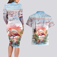 Personalized Bonaire Caribbean Flamingo Couples Matching Long Sleeve Bodycon Dress and Hawaiian Shirt Pink Salt Flats - Wonder Print Shop
