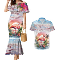 Personalized Bonaire Caribbean Flamingo Couples Matching Mermaid Dress and Hawaiian Shirt Pink Salt Flats - Wonder Print Shop