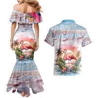 Personalized Bonaire Caribbean Flamingo Couples Matching Mermaid Dress and Hawaiian Shirt Pink Salt Flats - Wonder Print Shop