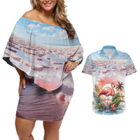 Personalized Bonaire Caribbean Flamingo Couples Matching Off Shoulder Short Dress and Hawaiian Shirt Pink Salt Flats - Wonder Print Shop