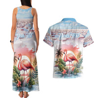 Personalized Bonaire Caribbean Flamingo Couples Matching Tank Maxi Dress and Hawaiian Shirt Pink Salt Flats - Wonder Print Shop