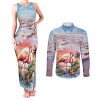 Personalized Bonaire Caribbean Flamingo Couples Matching Tank Maxi Dress and Long Sleeve Button Shirt Pink Salt Flats - Wonder Print Shop