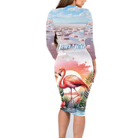 Personalized Bonaire Caribbean Flamingo Family Matching Long Sleeve Bodycon Dress and Hawaiian Shirt Pink Salt Flats - Wonder Print Shop