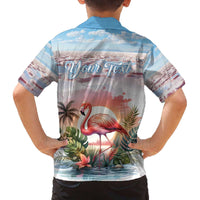 Personalized Bonaire Caribbean Flamingo Family Matching Off The Shoulder Long Sleeve Dress and Hawaiian Shirt Pink Salt Flats - Wonder Print Shop